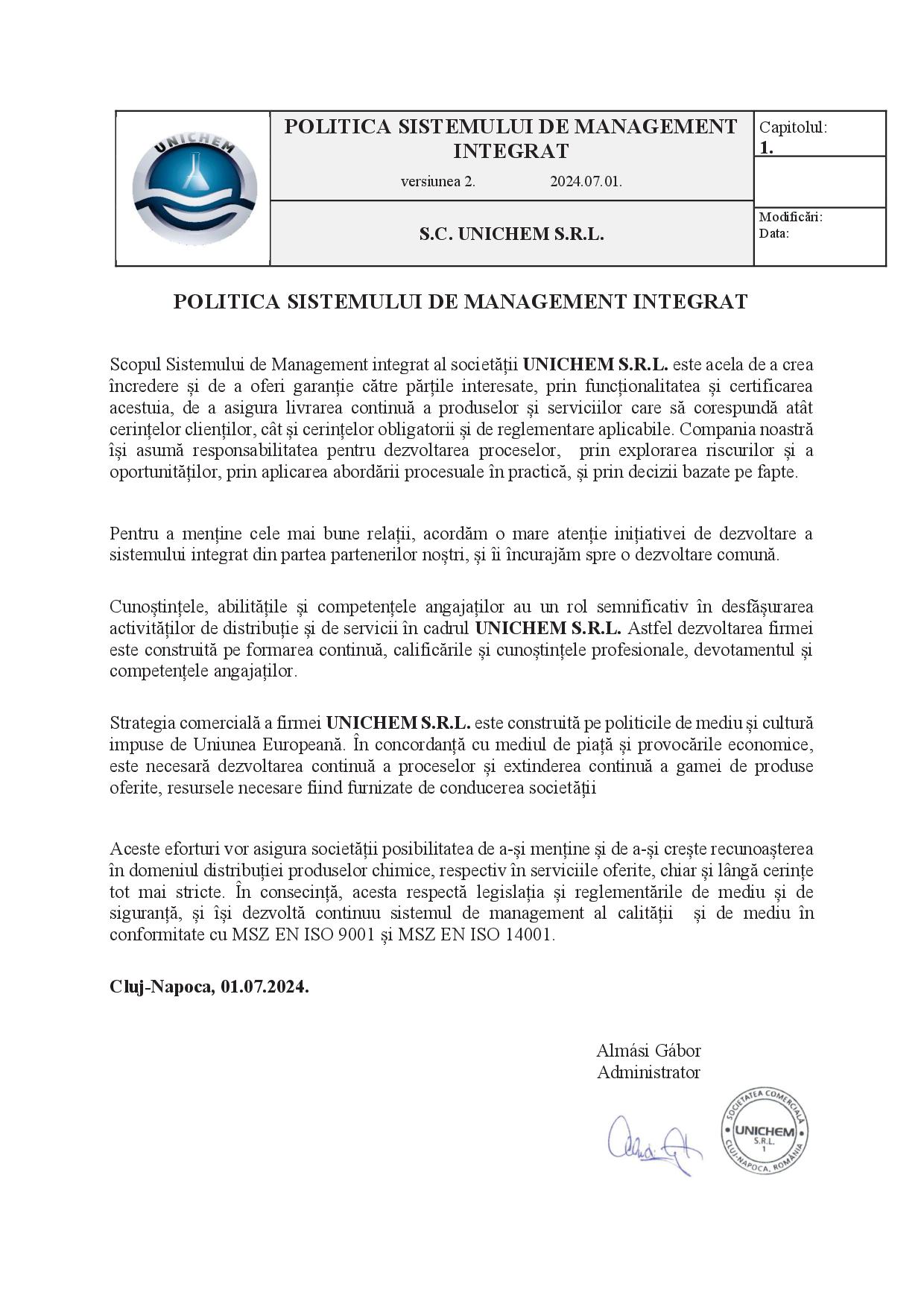 Politica de Management al Calității